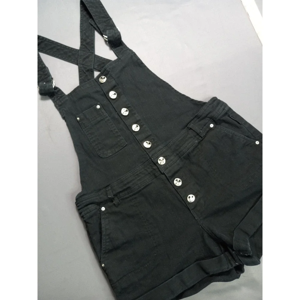 Disney Mickey Mouse Kids Black Denim Shortalls Overalls Size Large